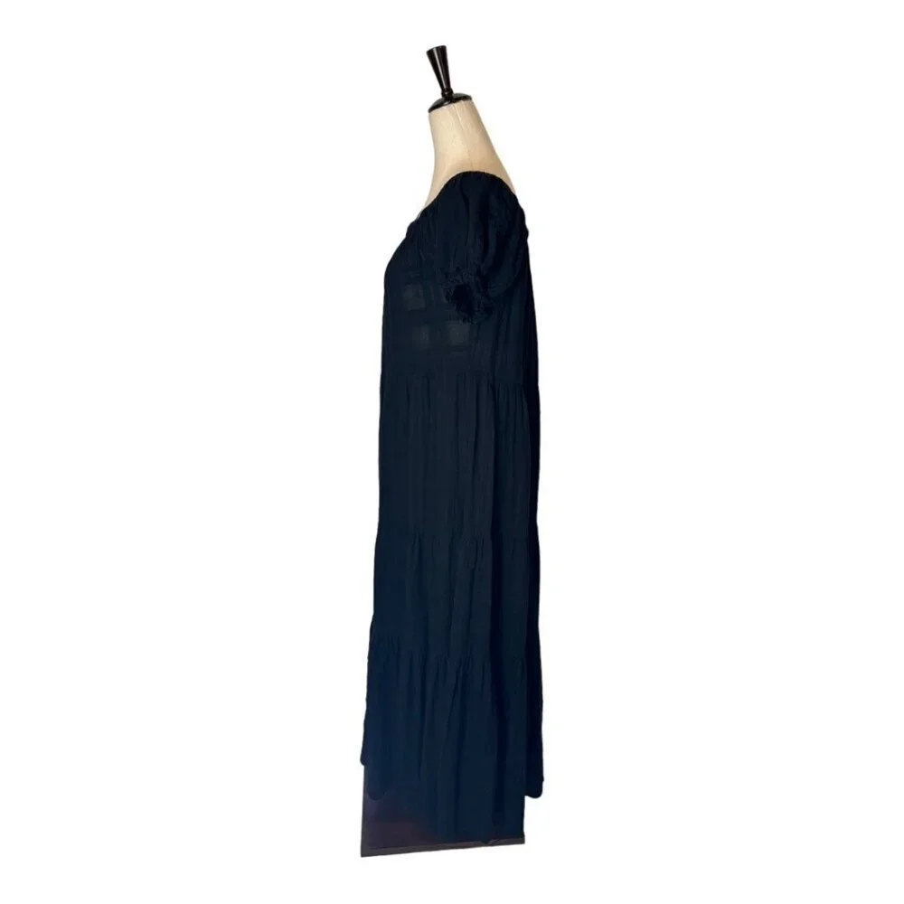 Young Fabulous & Broke Dress Women Medium Black Puff Sleeve Tiered Maxi‎ Boho - Picture 7 of 12